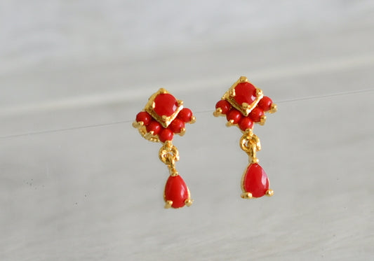 Gold tone coral stone earrings dj-48557