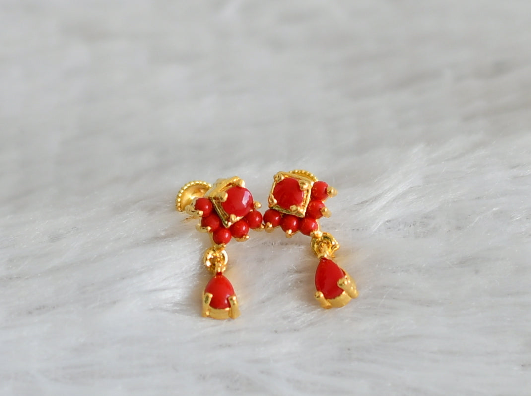 Gold tone coral stone earrings dj-48557