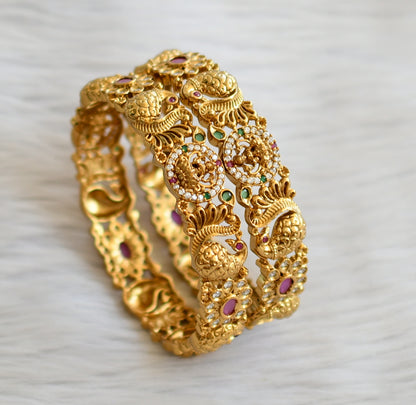 Matte finish ruby-green-white lakshmi peacock bangles(2.8) dj-45123