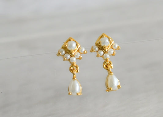 Gold tone pearl stone earrings dj-48558