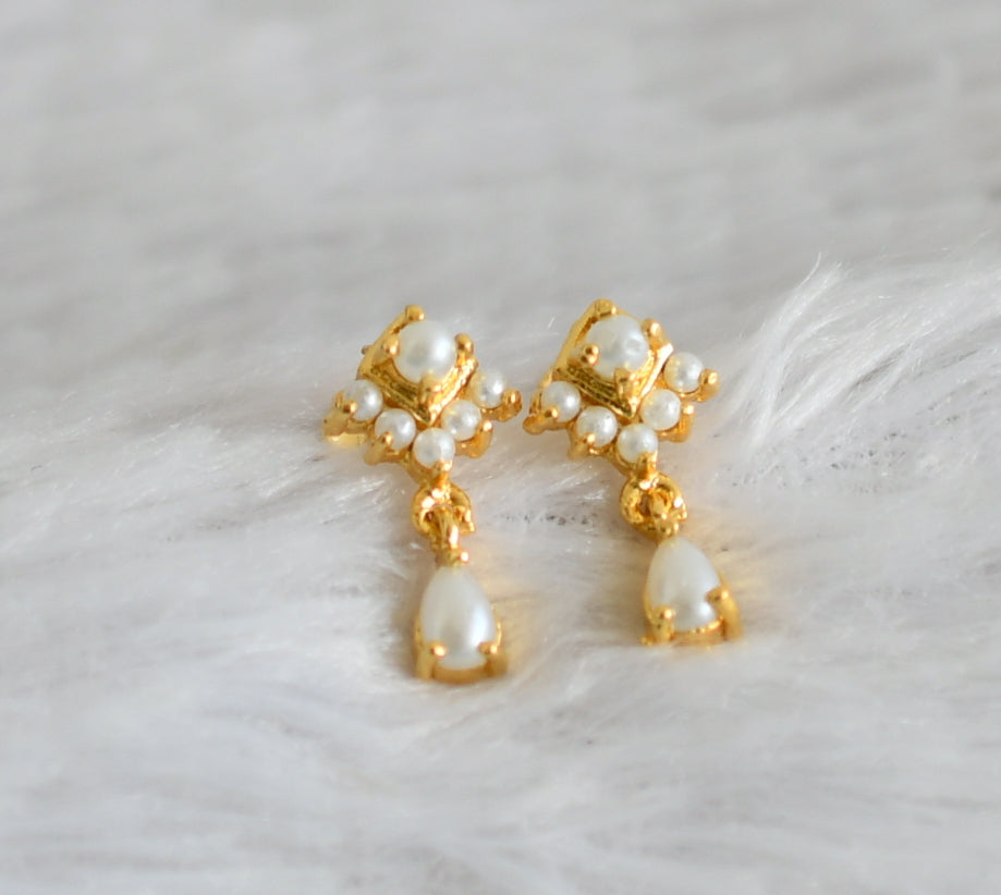 Gold tone pearl stone earrings dj-48558