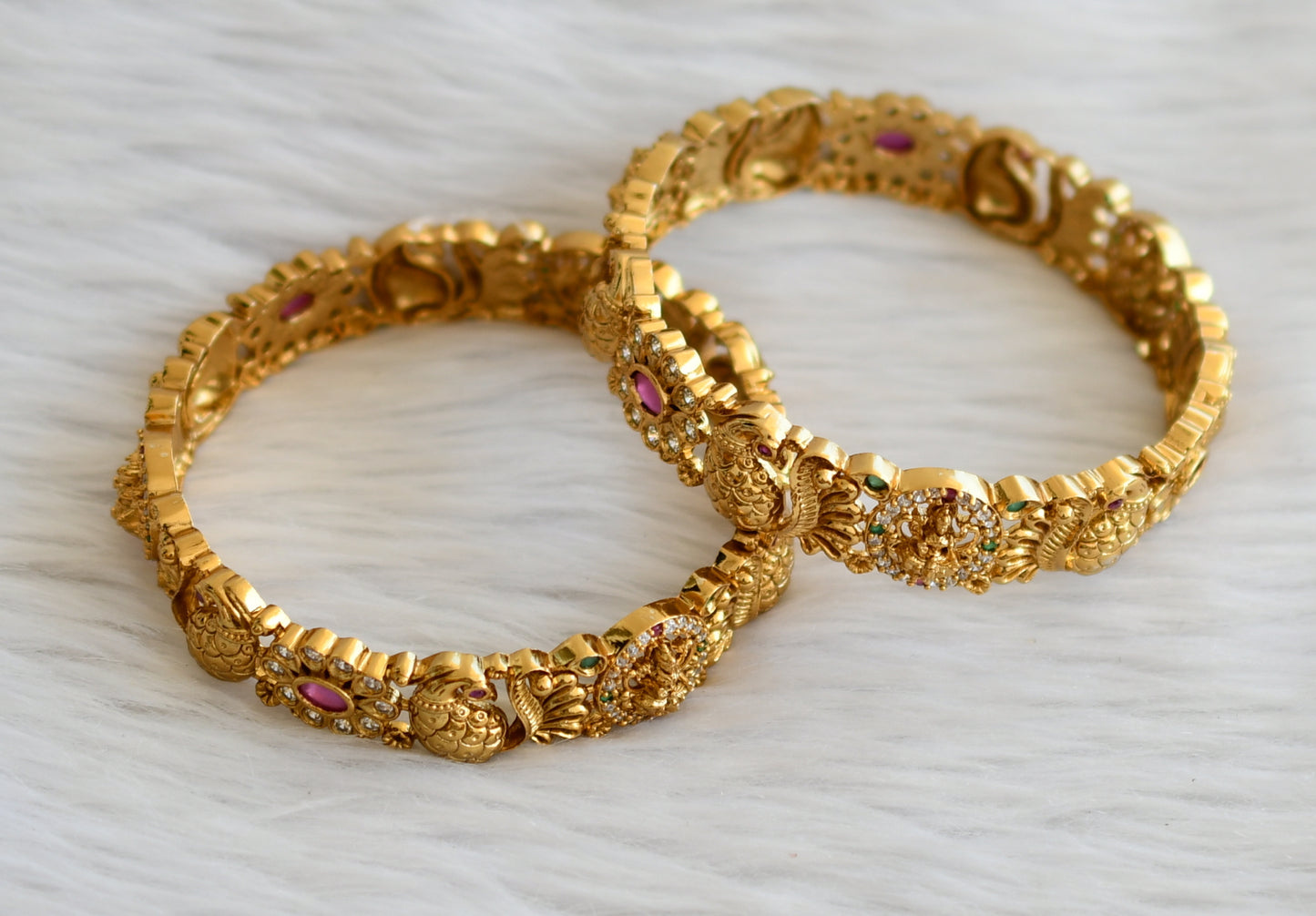Matte finish ruby-green-white lakshmi peacock bangles(2.8) dj-45123