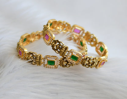 Antique gold tone ruby-green-white block stone lakshmi bangles(2.8) dj-45114