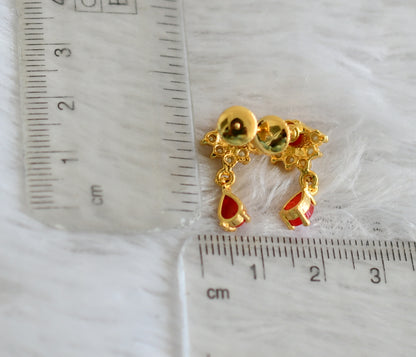 Gold tone coral-pearl stone earrings dj-48559