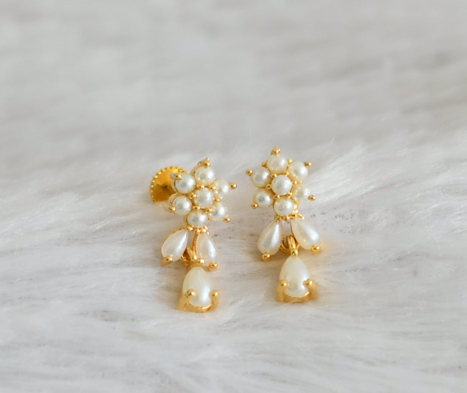 Gold tone pearl flower earrings dj-48564