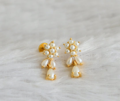 Gold tone pearl flower earrings dj-48564