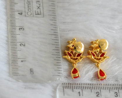 Gold tone coral-pearl flower earrings dj-48565