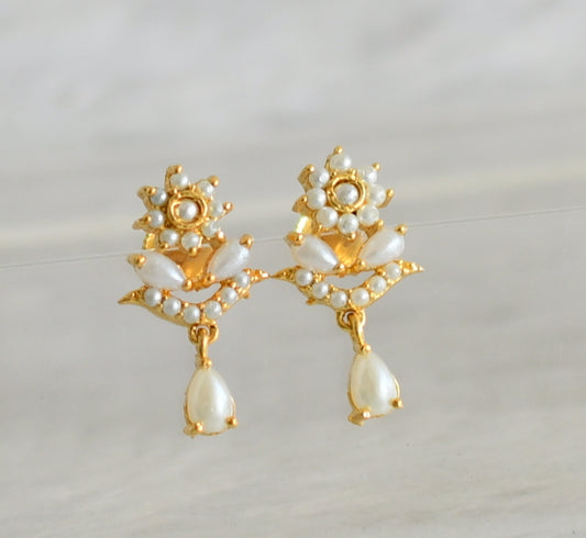 Gold tone pearl stone flower earrings dj-48561