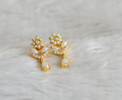 Gold tone pearl stone flower earrings dj-48561