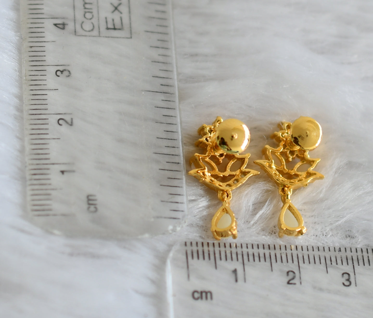 Gold tone pearl stone flower earrings dj-48561