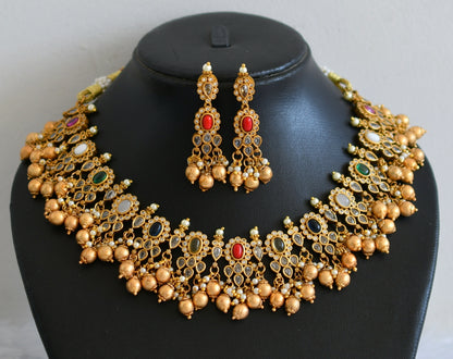 Matte finish navarathna designer necklace set dj-34476