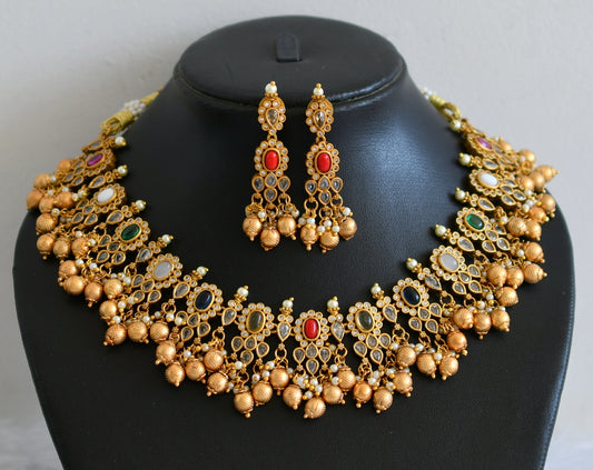 Matte finish navarathna designer necklace set dj-34476