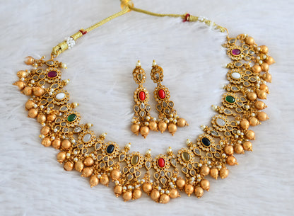 Matte finish navarathna designer necklace set dj-34476