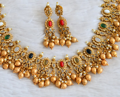 Matte finish navarathna designer necklace set dj-34476