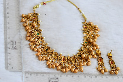 Matte finish navarathna designer necklace set dj-34476