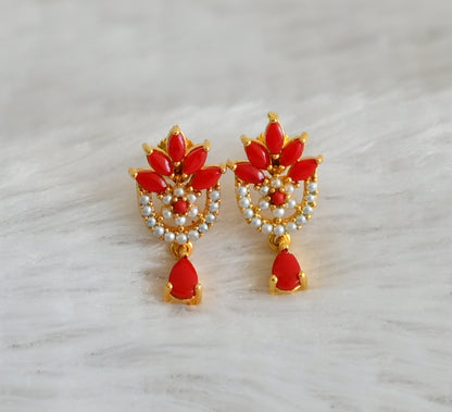 Gold tone coral-pearl flower earrings dj-48574