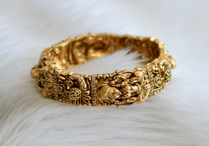 Antique gold tone ruby-green-white peacock lakshmi kada/bangles(2.8) dj-45111