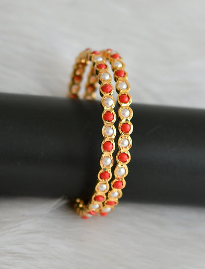 Gold tone pearl-coral south Indian bangles(2.10) dj-42235