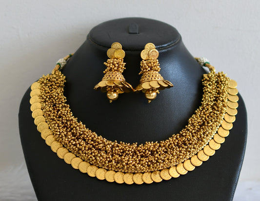 Antique Gold Cluster Lakshmi Coin Necklace Set dj-05488