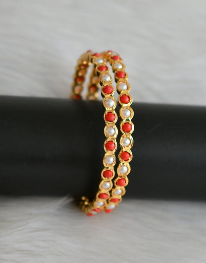 Gold tone pearl-coral south Indian bangles(2.10) dj-42235