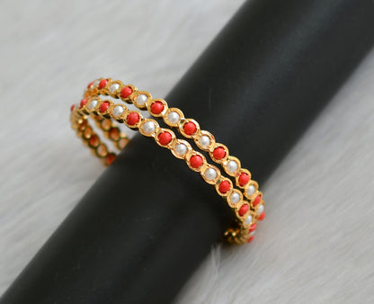 Gold tone pearl-coral south Indian bangles(2.10) dj-42235