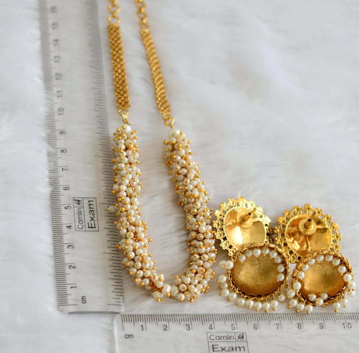 Matte finish pearl cluster mala/necklace set dj-46811