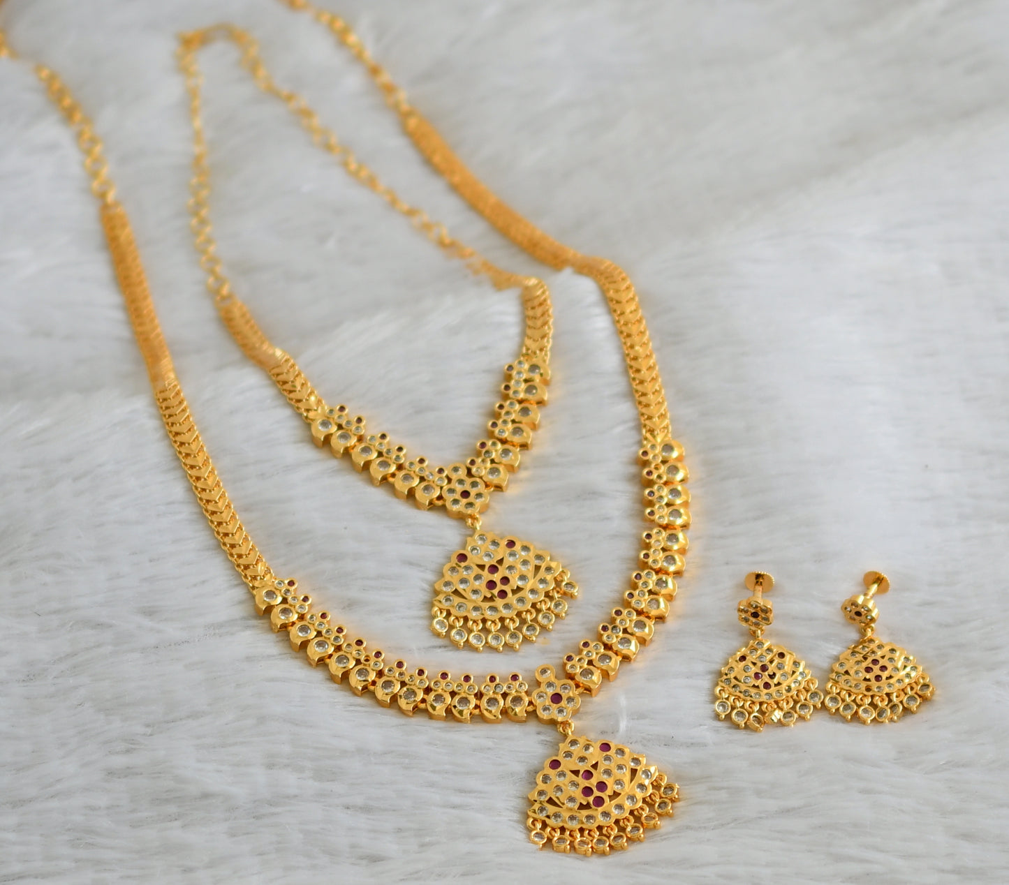 Gold tone ad ruby-white mango combo set dj-48583