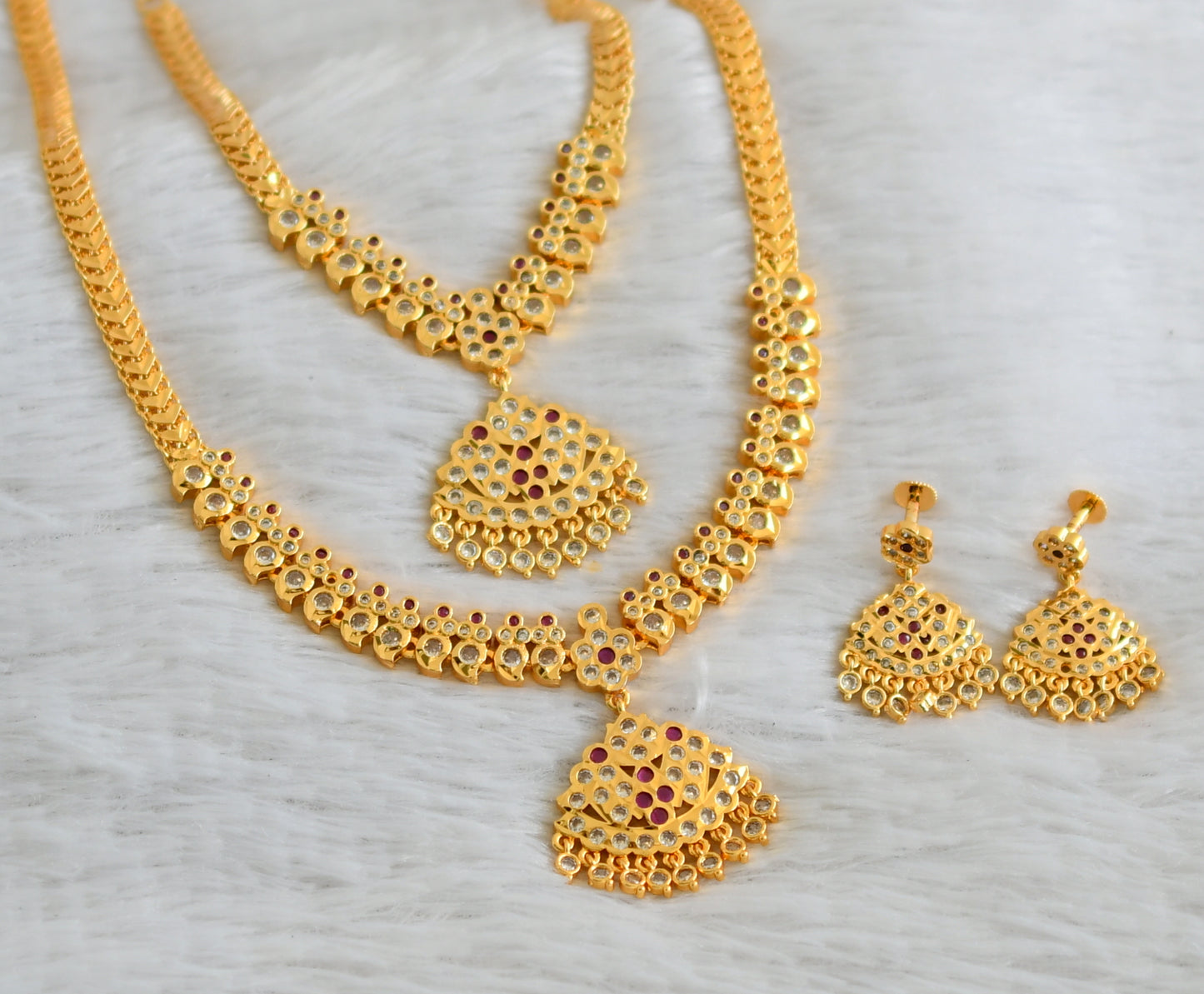 Gold tone ad ruby-white mango combo set dj-48583