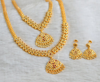 Gold tone ad ruby-white mango combo set dj-48583