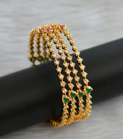 Gold tone cz ruby-green-white stone set of 4 bangles(2.8) dj-45143