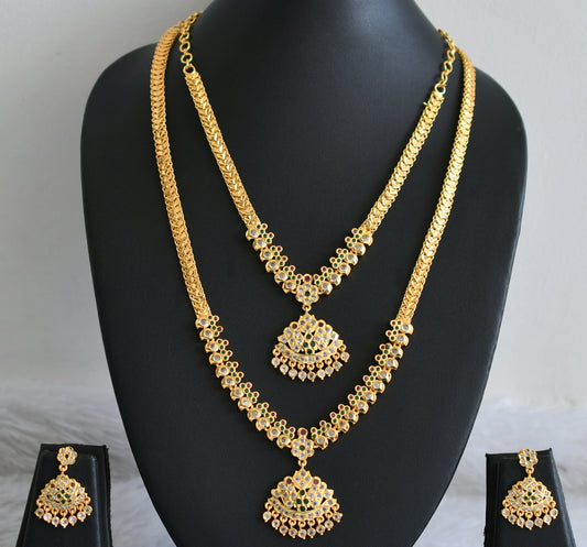 Gold tone ad ruby-green-white mango combo set dj-48582