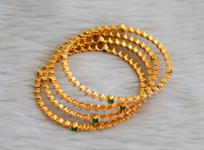 Gold tone cz ruby-green-white stone set of 4 bangles(2.10) dj-45144