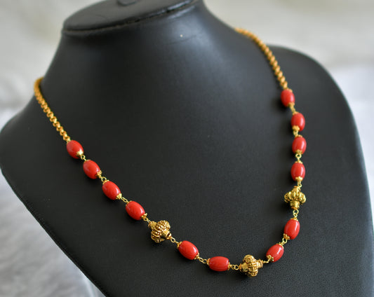 Antique gold tone coral beaded mala/necklace dj-46818