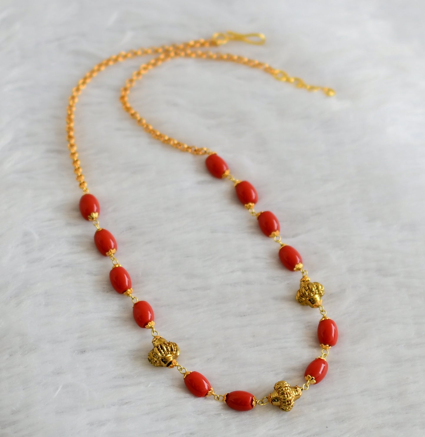 Antique gold tone coral beaded mala/necklace dj-46818