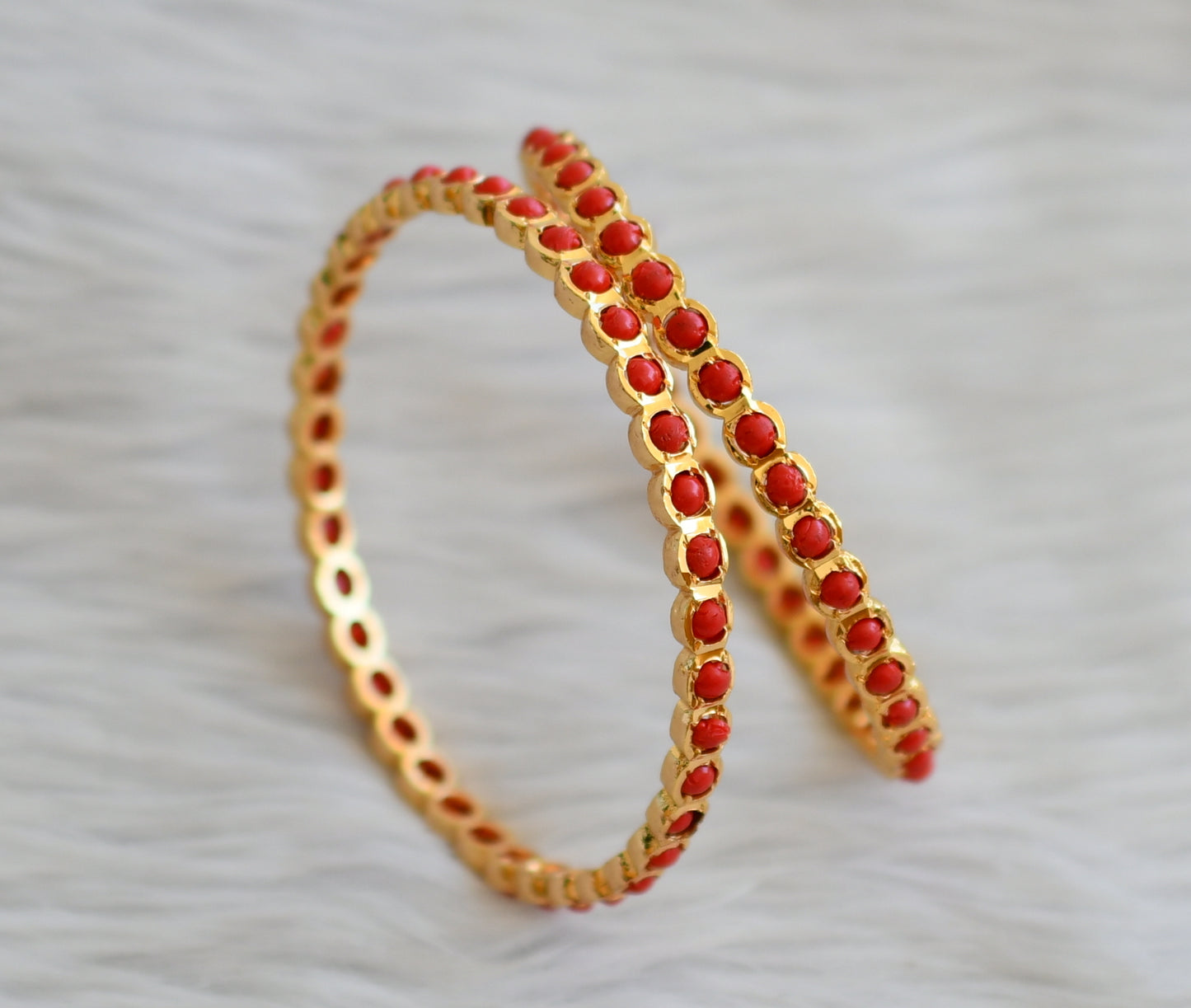 Gold tone south indian style coral stone bangles(2.10) dj-45151