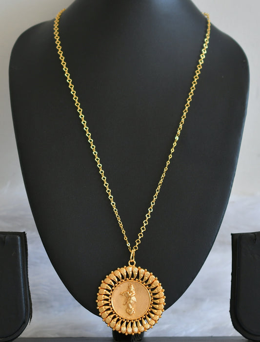 Gold tone Kerala style Krishna Pendant with chain dj-36491