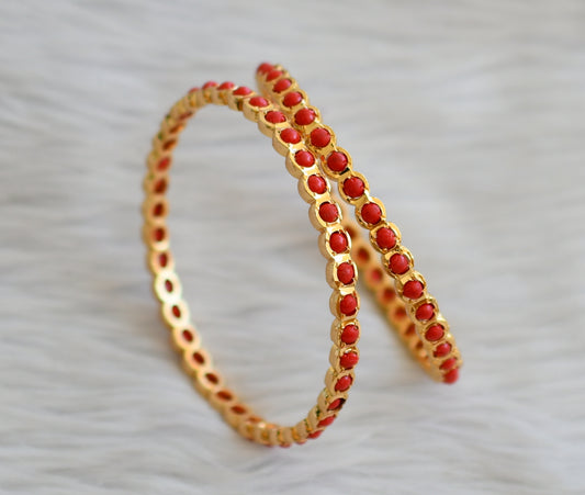Gold tone south indian style coral stone bangles(2.6) dj-45149