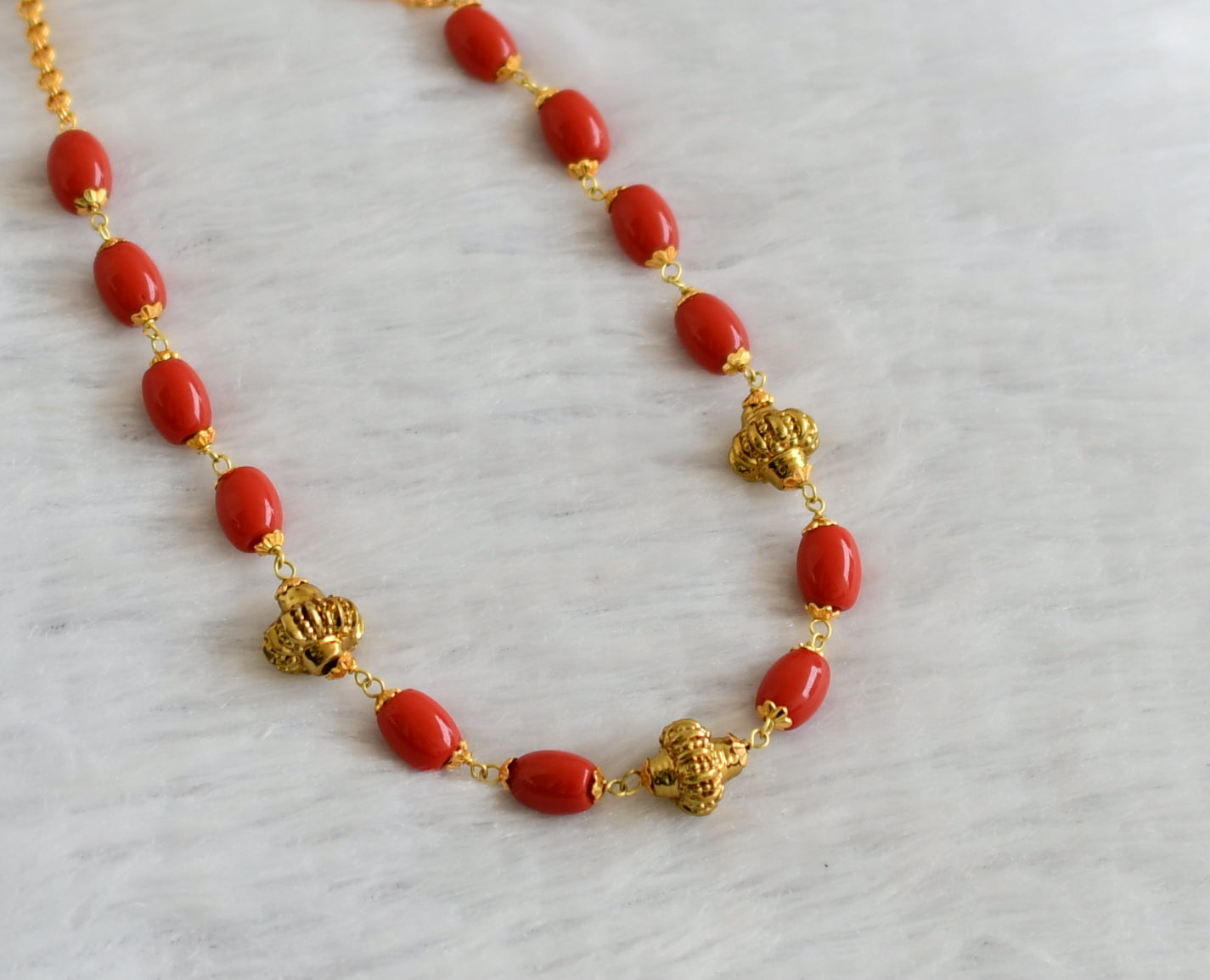 Antique gold tone coral beaded mala/necklace dj-46818