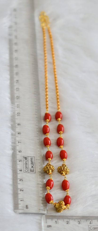 Antique gold tone coral beaded mala/necklace dj-46818