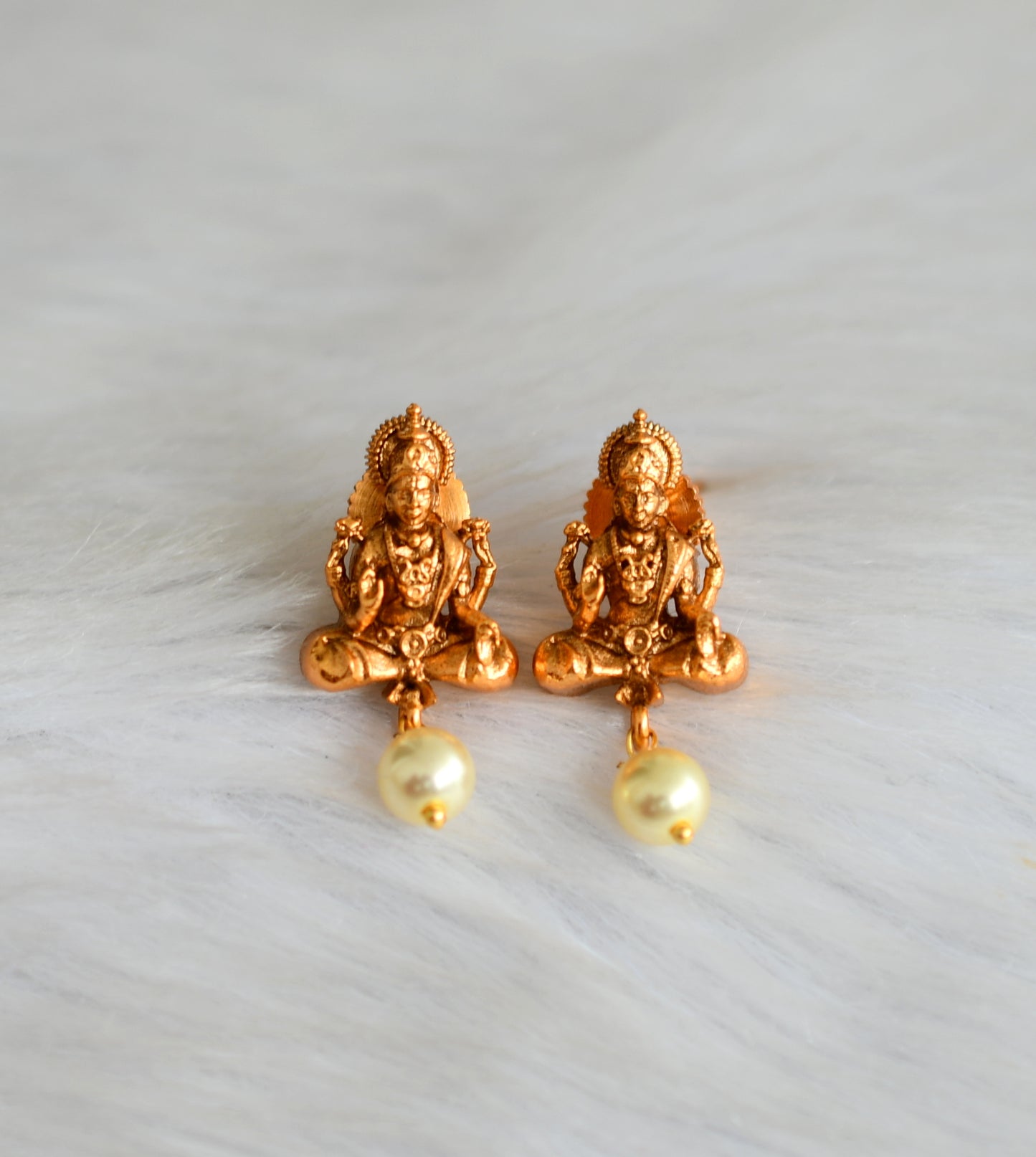 Matte finish pearl bead Lakshmi earrings dj-42238