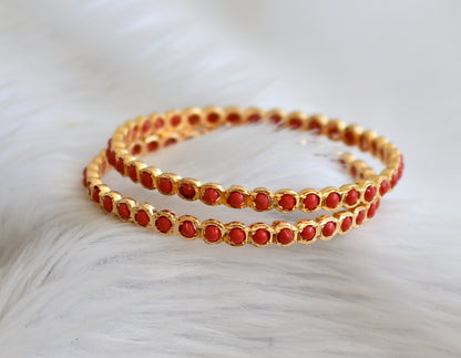 Gold tone south indian style coral stone bangles(2.6) dj-45149