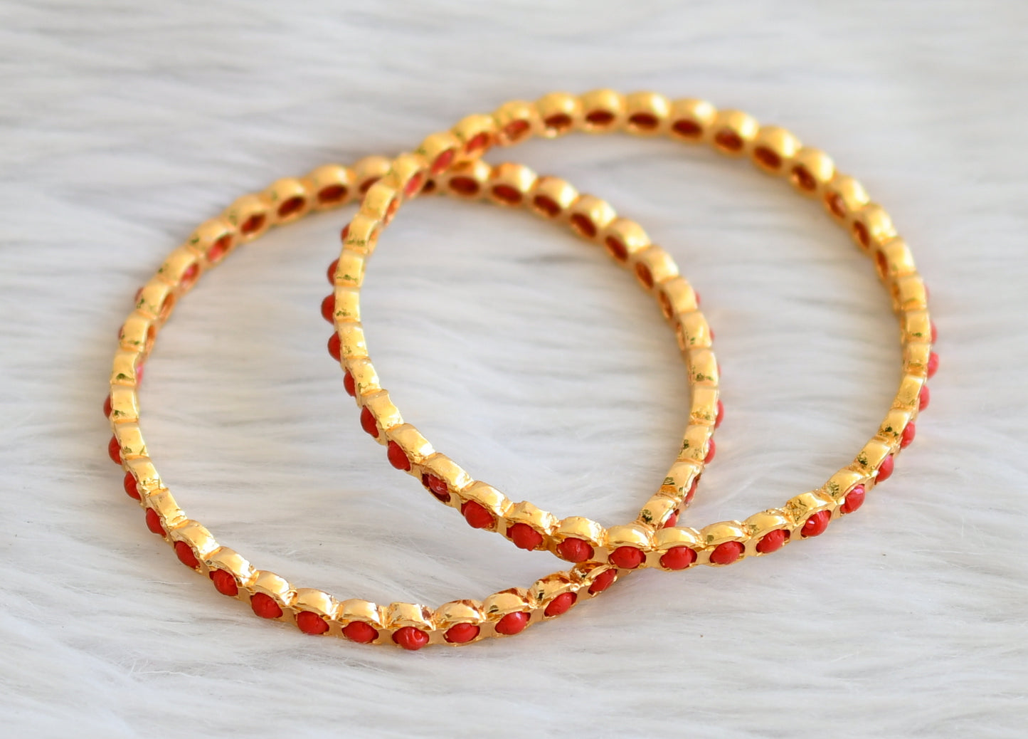Gold tone south indian style coral stone bangles(2.10) dj-45151