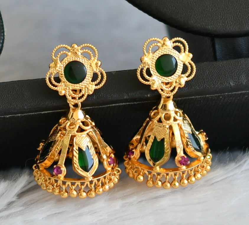Gold tone green nagapadam 4 petal jhumkka dj-35969