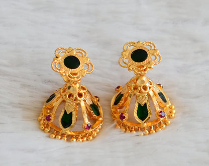 Gold tone green nagapadam 4 petal jhumkka dj-35969