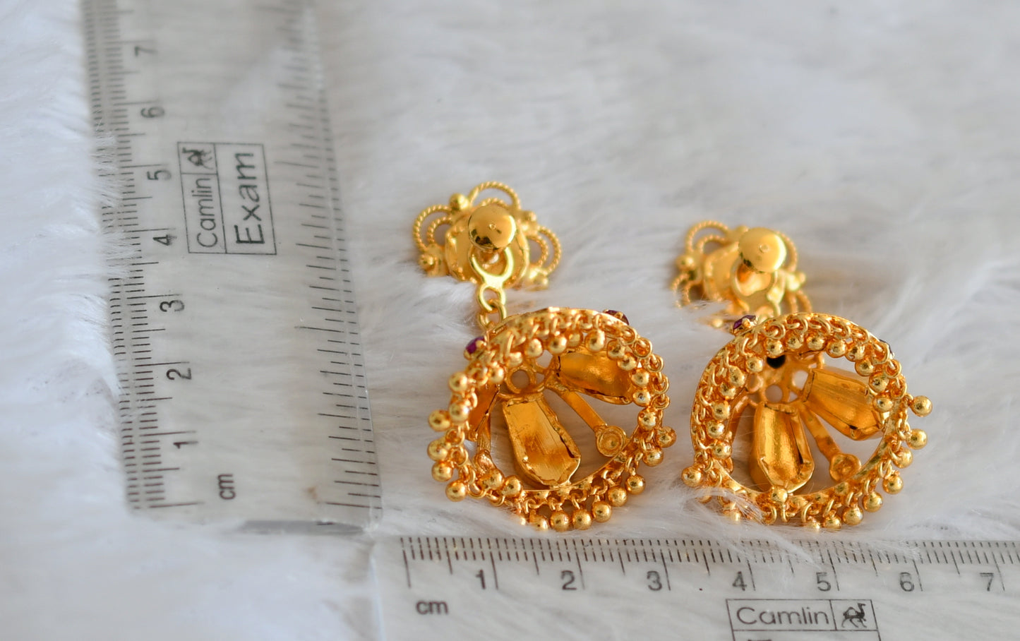 Gold tone green nagapadam 4 petal jhumkka dj-35969