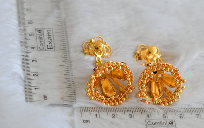 Gold tone green nagapadam 4 petal jhumkka dj-35969