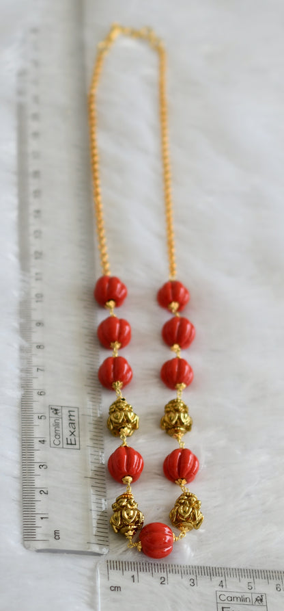 Antique gold tone coral pumpkin beaded mala/necklace dj-46819