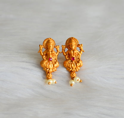 Matte finish ruby pearl beads Lakshmi earrings dj-42241
