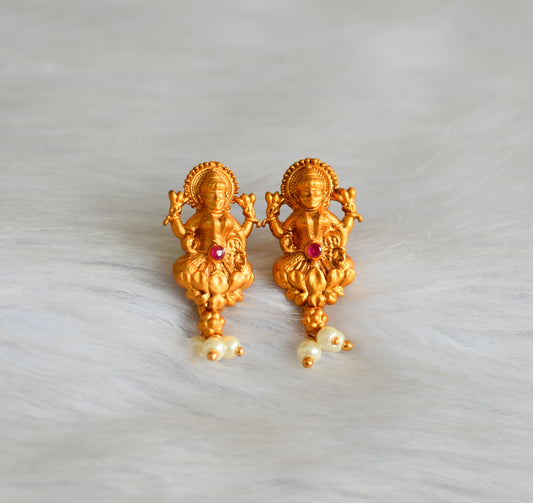 Matte finish ruby pearl beads Lakshmi earrings dj-42241