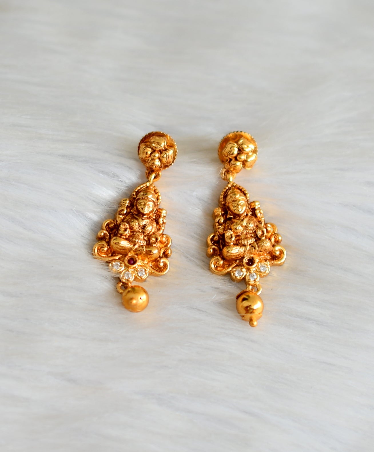 Matte finish ruby-white stone peacock-Lakshmi earrings dj-42246